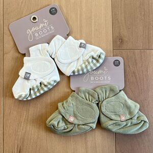 NEW Goumi Kids Baby Boots Set Gingham & Artichoke SZ 0-3 mo Baby Bamboo Booties